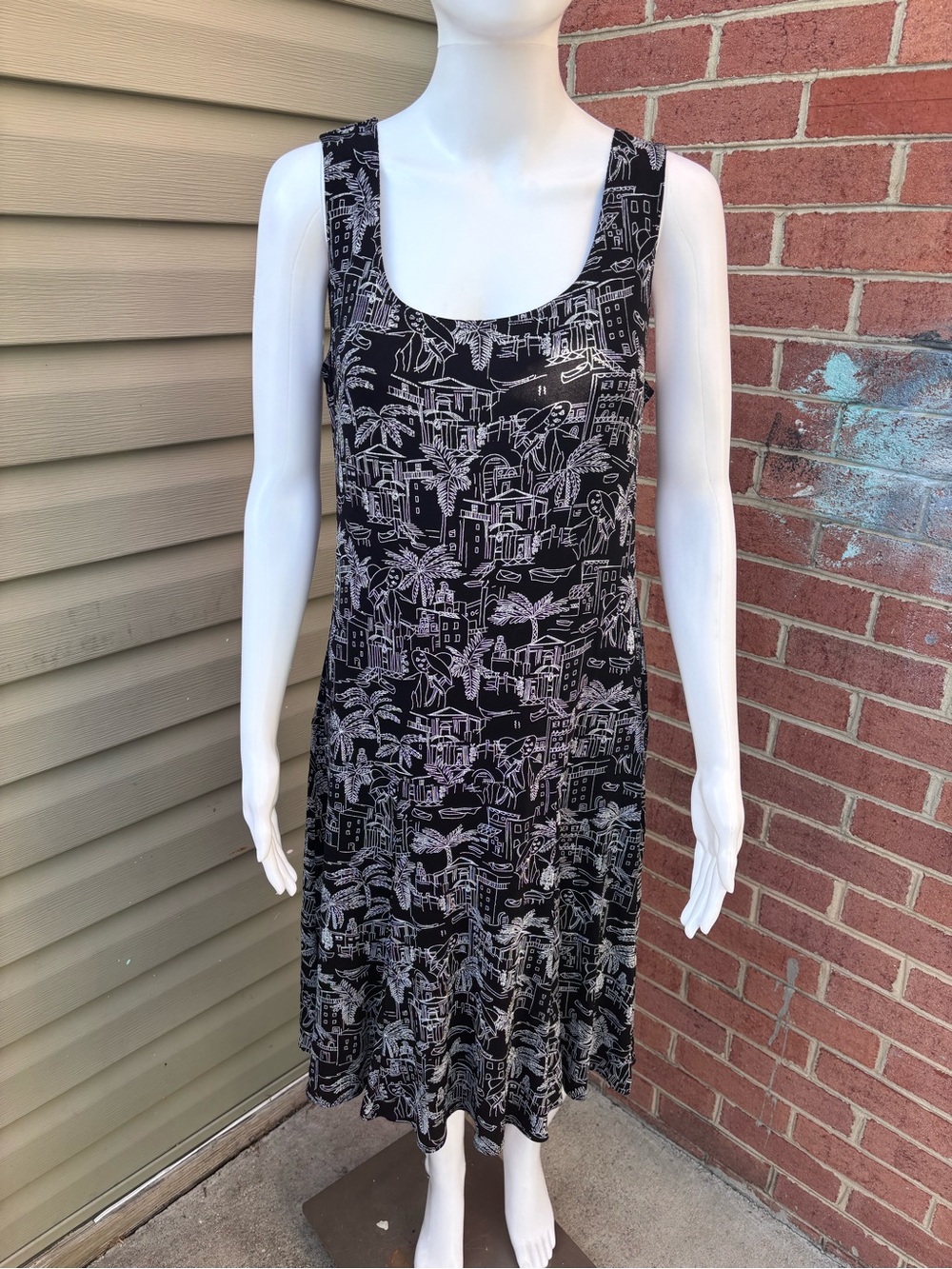 VINTAGE CHICOS TRAVELERS VACATION GRAPHIC PRINT DRESS SIZE MEDIUM